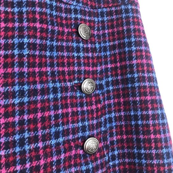Talbots Petites Blue Pink Plaid Wool Blend Scalloped Edge Button Mini Skirt NEW - Picture 3 of 16